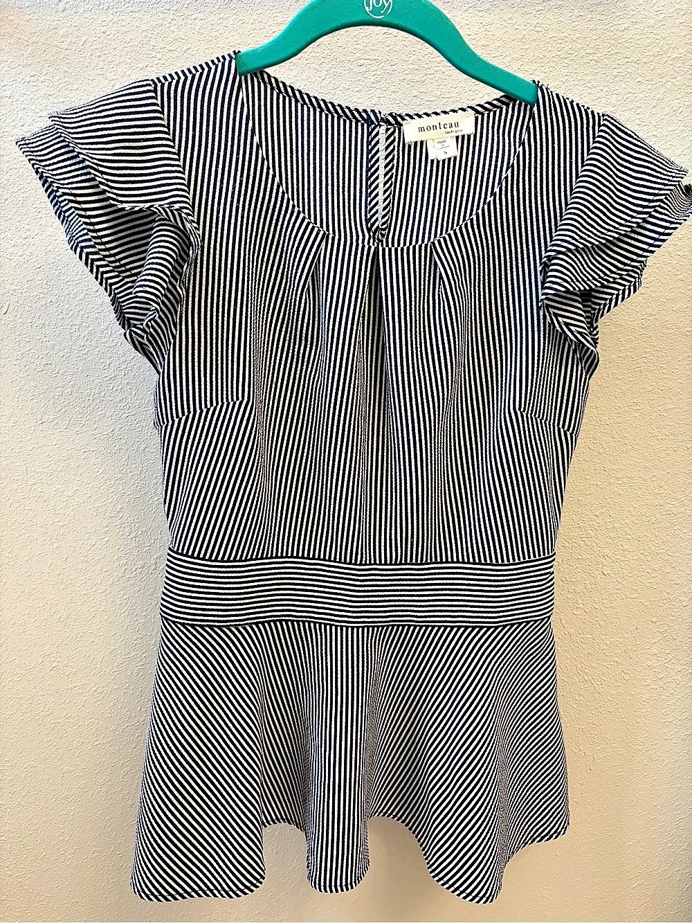 monteau Peplum top in navy & white striped Small women’s